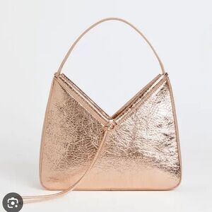 NWT REFORMATION Medium Chiara Convertible Bag, Champagne Crinkle Patent